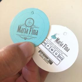 Mini TAG Couche 250g 45,5x51mm 4x4 Verniz Total Brilho Frente Corte Reto 