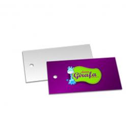 TAG Couchê 250g 9x5cm 4x0 Verniz Total Brilho Frente Corte Reto 